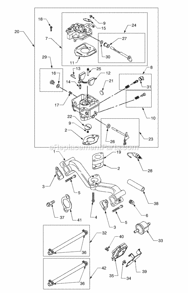 Carburetor, Fuel System And Intake Manifold Diagram and Parts List for 3185 14A-665-100 Cub Cadet Lawn Tractor